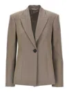 Attico Single-breasted Wool Blazer With Back Vent In Grey
