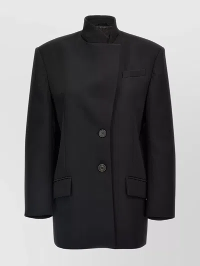 Attico Single-breasted Wool Blazer With Structured Shoulders In Black