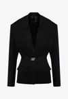 Attico Black Wool Single-breasted Jacket With Epaulettes In Black