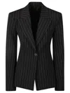 Attico Blue Pinstripe Single-breasted Jacket In Blue Navy/light Blue