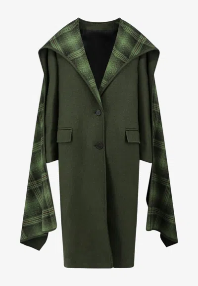 Attico Single-breasted Wool Draped Coat In Military