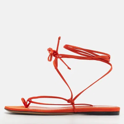 Pre-owned Attico Size 36 Orange Satin Strappy Ankle Wrap Flats