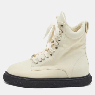 Pre-owned Attico Size 38.5 Cream Nylon Combat Boots In White
