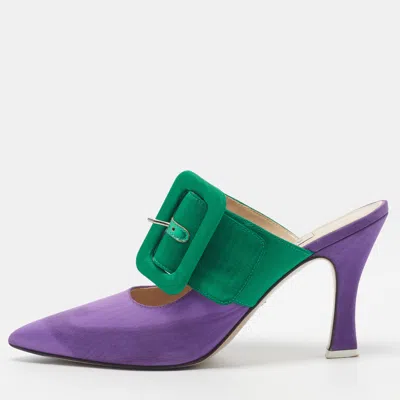 Pre-owned Attico Size 39 Purple/green Canvas Buckle Mules