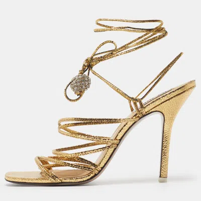 Pre-owned Attico Size 41 Gold Foil Leather Ankle Strap Sandals