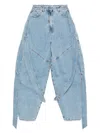 Attico Blue Jeans With Maxi Drawstring On The Front And Logo Patch On The Rear In Denim Woman