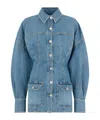 Attico Neutrals Denim Long Puffed Sleeves Mini Dress In Blue