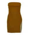 Attico Sequin Insert Strapless Fitted Dress With Side Mesh In Brown