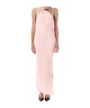 Attico Long Dress With Asymmetric Hem And Metal Detail In Pink