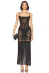 Attico Illusion Embroidered Tulle Long Dress In Black