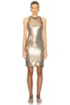 Attico Gold Sequin Mini Dress Without Sleeves In Gold