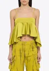 Attico Charmeuse Cropped Top With Adjustable Straps In Yellow