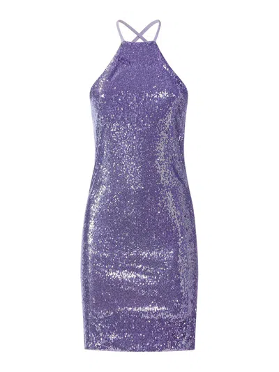 Attico Sleeveless Sequin Dress In Light Purple