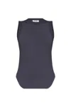 Attico 'reese' Crew Neck Top With Curved Hem In Navy