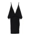 Attico Lace Trim Draped Detail Knee Length Dress In Black