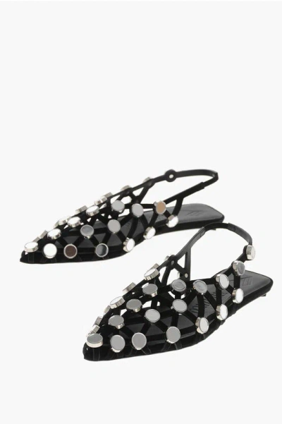 Attico Slingback Ballet Flats Grid With Mirror Details In Black