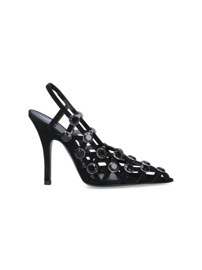 Attico 105mm Grid Rhinestone-embellished Pumps In Black