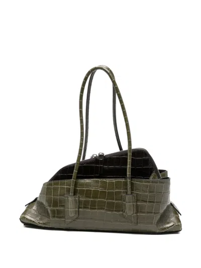 Attico Small La Passeggiata Crocodile-effect Top-handle Shoulder Bag In Green