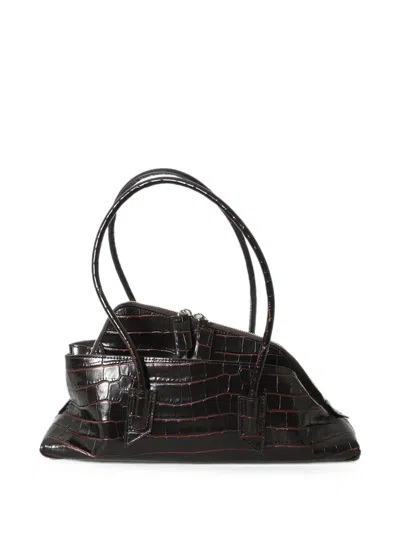 Attico Small La Passeggiata Shoulder Bag In Croc-embossed Leather In Brown