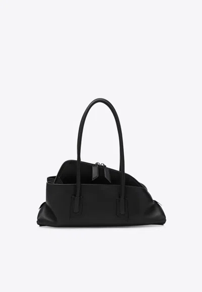 Attico Small La Passeggiata Leather Shoulder Bag In Black