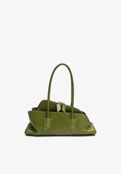 Attico Small La Passeggiata Leather Shoulder Bag In Green