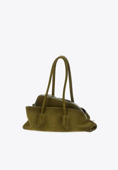 Attico Small La Passeggiata Suede Shoulder Bag In Brown