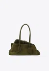 Attico Small La Passeggiata Suede Bag In Green
