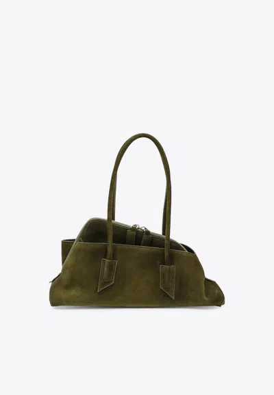Attico Small La Passeggiata Suede Shoulder Bag In Green