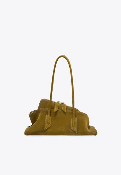 Attico Small La Passeggiata Suede Shoulder Bag In Green