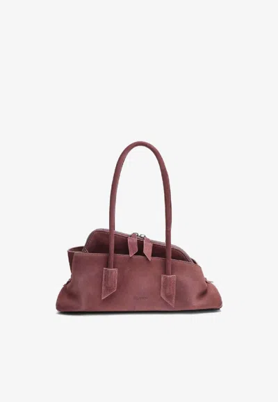 Attico Small La Passeggiata Suede Shoulder Bag In Pink