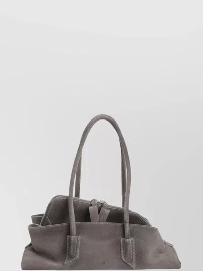 Attico Small Leather Shoulder Bag With Suede Finish In Gray