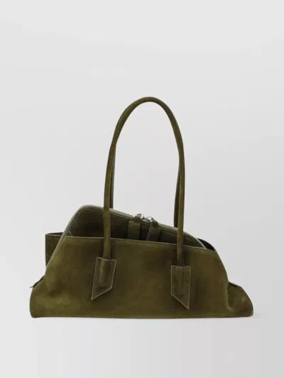 Attico Small Structured Suede Top Handle Bag In Khaki