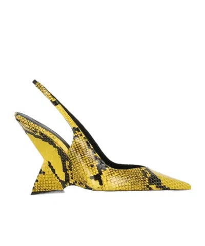 Attico Snake Print Ankle-wrap High Heels In Yellow