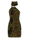 Attico Snake-print Halterneck Mini Dress In Green