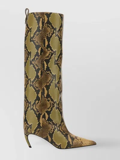 Attico Snakeskin Pattern Knee Length Stiletto Boots In Neutral