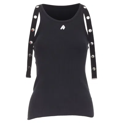 Pre-owned Attico Snap Button Logo Ribbed Tank Top In Black