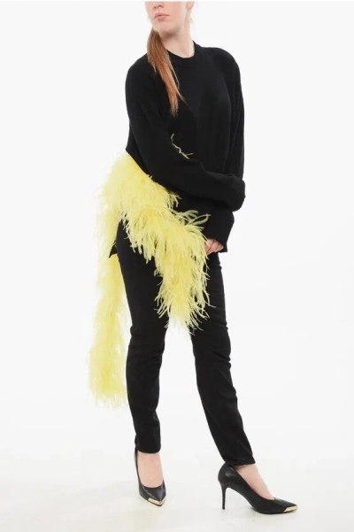 Attico Solid Color Crew-neck Sweater With Feathers