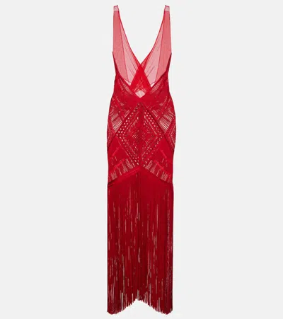 Attico Soutache Embroidered Tulle Cocktail Dress In Red
