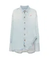 Attico Long-sleeved Denim Shirt With Shaped Slit In White