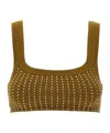 Attico Crystal Square Neckline Sleeveless Cropped Top In Green