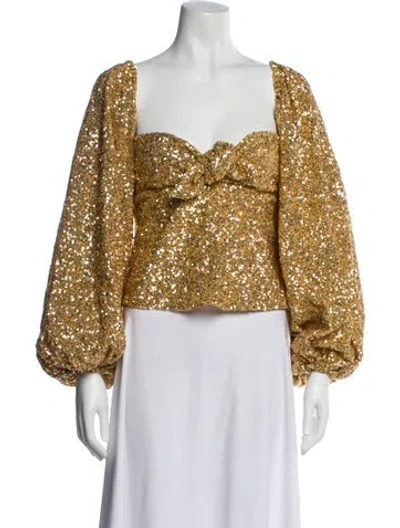 Pre-owned Attico Square Neckline Long Sleeve Top W/ Tags In Gold