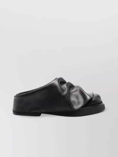 Attico Square Toe Leather Sole Flat Mules In Black