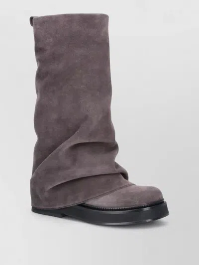 Attico Square Toe Suede Mid Calf Pull On Boots In Brown