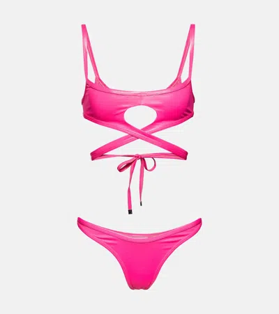 Attico Square Wrap Bikini In Pink
