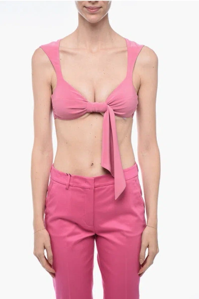 Attico Stacy Cropped Top With Bow Detail In Pink