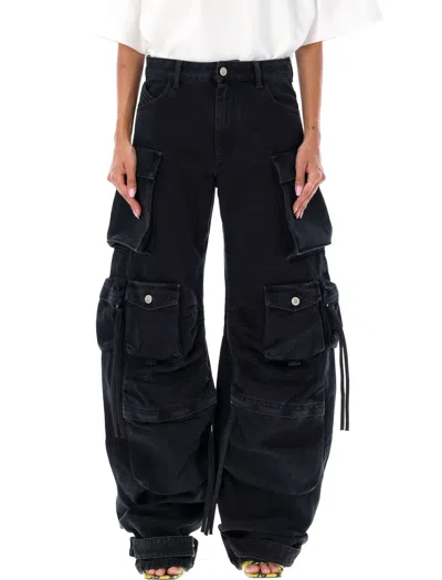 Attico Stained Black Camouflage Long Pants For Women