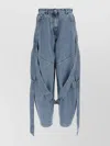 Attico Blue Jeans With Maxi Drawstring On The Front And Logo Patch On The Rear In Denim Woman In Blue