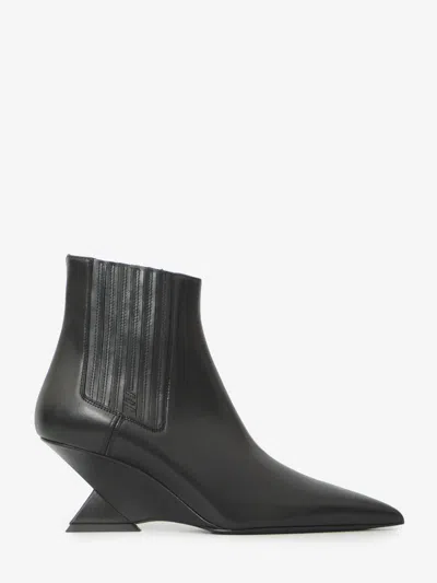 Attico Cheope 65 Smooth Leather Wedge Boots In Black