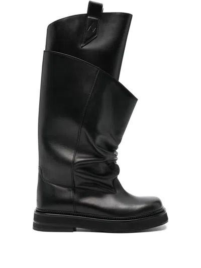 ATTICO Robin Black Leather Walking Boots THE ATTICO