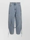Attico Blue Jeans With Maxi Drawstring On The Front And Logo Patch On The Rear In Denim Woman In Blue